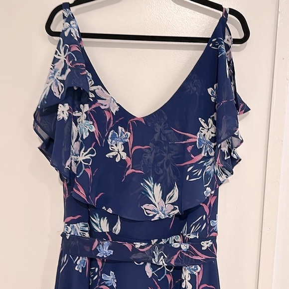 NWT Lane Bryant 28 Plus V-neck, Navy Blue Flowered Dress - Picture 4 of 10
